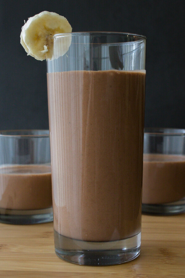 Chocolate Peanut Butter Banana Smoothie. Dairy free, sugar free only 5 ingredients - this smoothie tastes indulgent but is completely diet approved. www.justsotasty.com