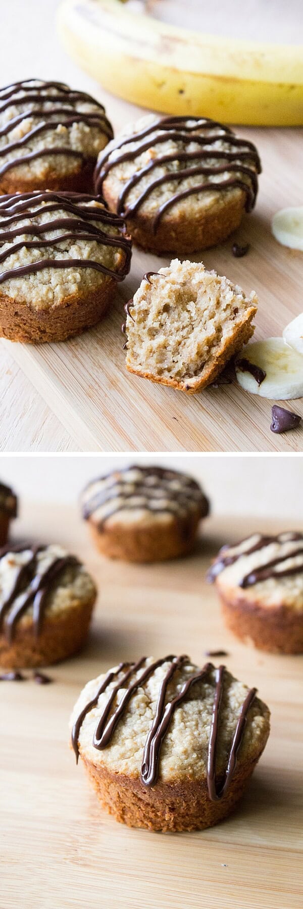 Peanut Butter Banana Muffins with Chocolate Glaze. Gluten free, sugar free & dairy free - you won't believe how easy and delicious this recipe is! www.justsotasty.com