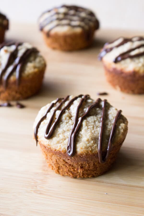 Peanut Butter Banana Muffins with Chocolate Glaze. Gluten free, sugar free & dairy free - you won't believe how easy and delicious this recipe is!