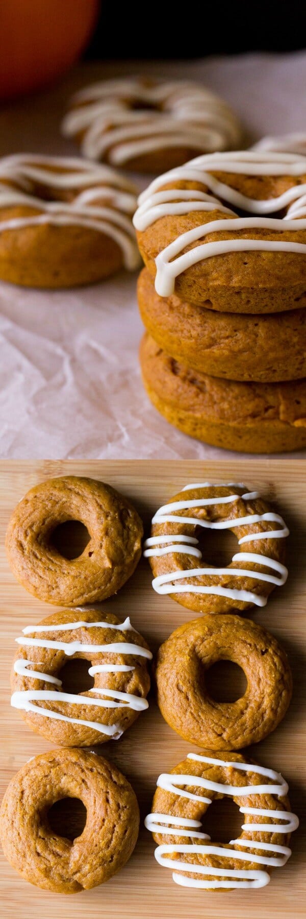 Baked Pumpkin Cake Doughnuts with Cream Cheese Glaze are the perfect fall treat. Ready in 30 minutes from start to finish - try them for breakfast or afternoon coffee!