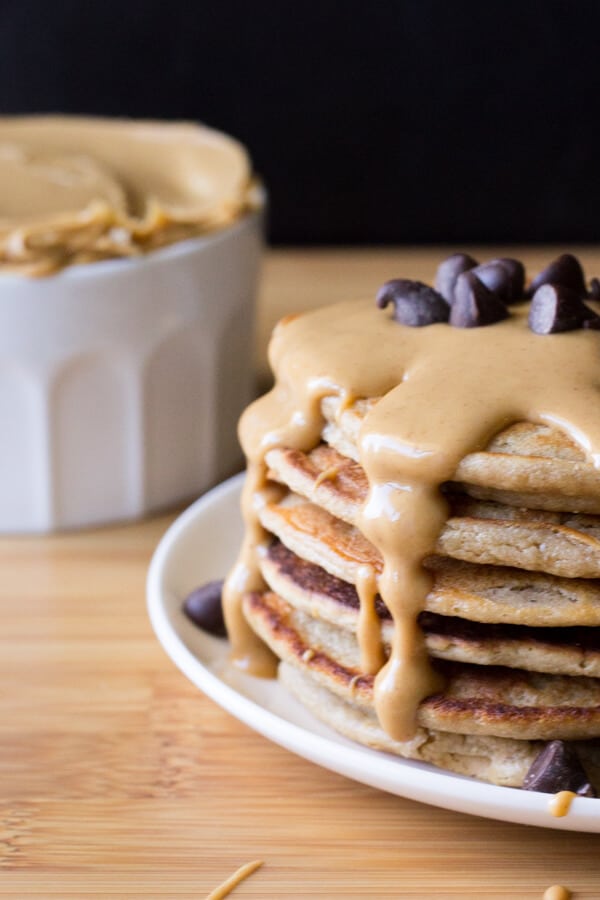 Peanut butter + pancakes. Perfect with chocolate sauce, jam, maple syrup or drizzled with more peanut butter - you won't believe these Peanut Butter Pancakes are also secretly healthy!