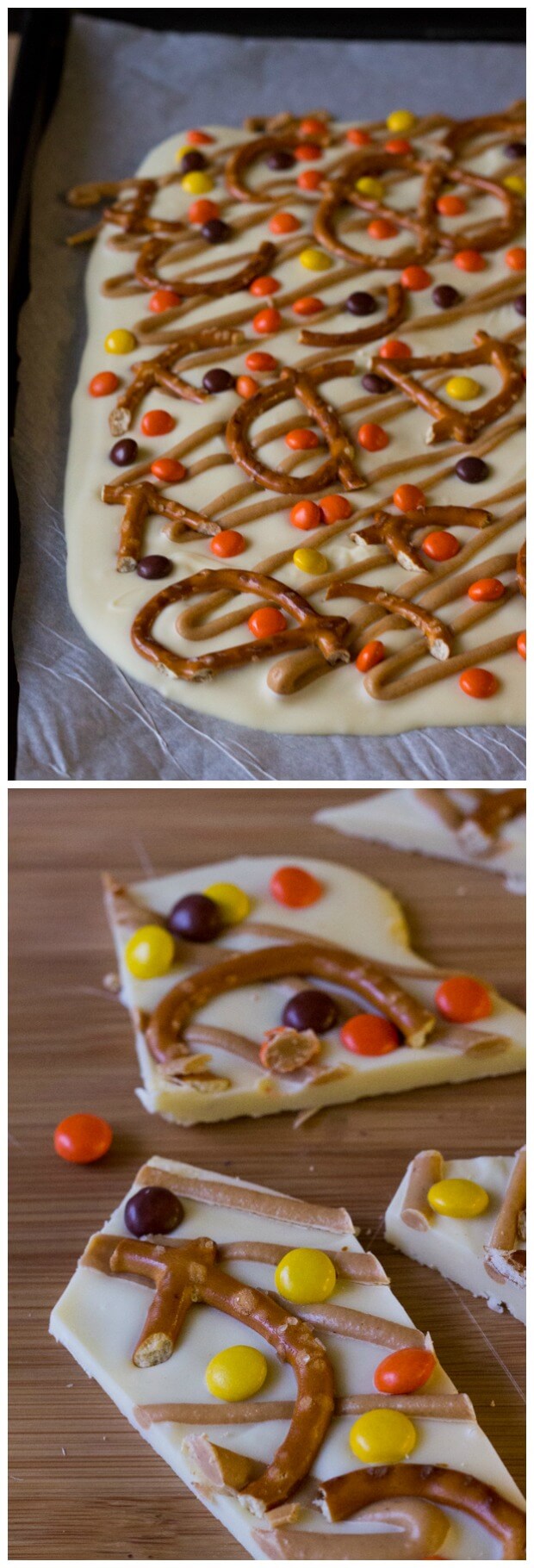 Salty & Sweet Halloween Peanut Butter Pretzel Bark. Completely addictive - this super easy recipe is a total crowd favorite!