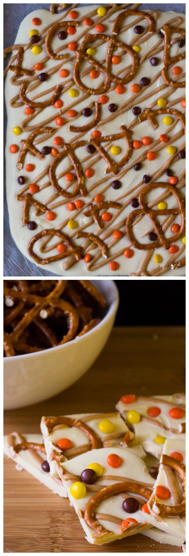 Salty & Sweet Halloween Peanut Butter Pretzel Bark. Completely addictive - this super easy recipe is a total crowd favorite!