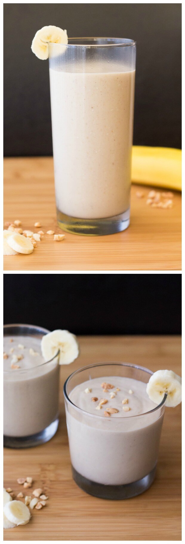 Thick & creamy Peanut Butter Banana Smoothie. Super delicious, healthy & filling - make it for breakfast or a post-workout snack!