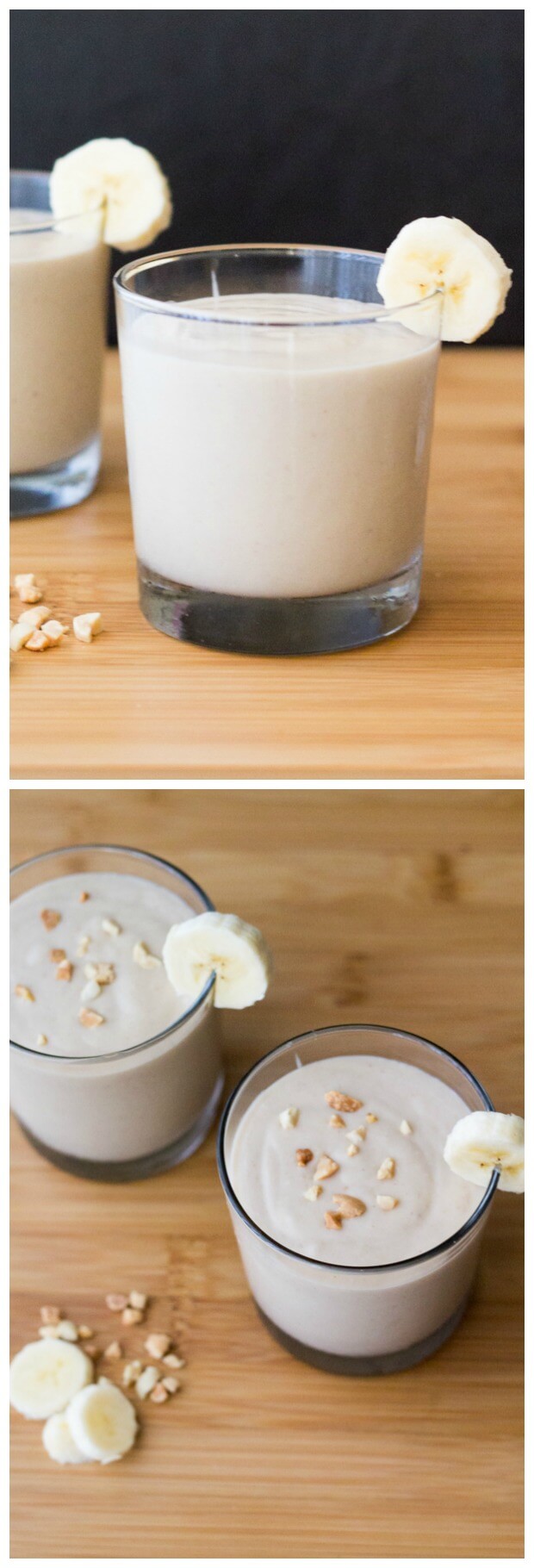 Thick & creamy Peanut Butter Banana Smoothie. Super delicious, healthy & filling - make it for breakfast or a post-workout snack!