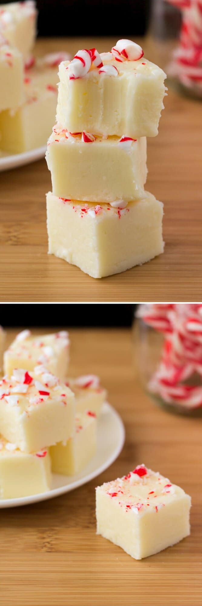 Creamy White Chocolate Peppermint Fudge. So delicious & perfect for the holidays - it makes a decadent, delicious gift! www.justsotasty.com