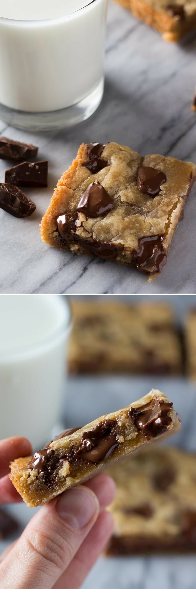 Brown butter & Dark Chocolate Chunks come together in these AMAZING blondies. No mixer, one bowl & ridiculously delicious!