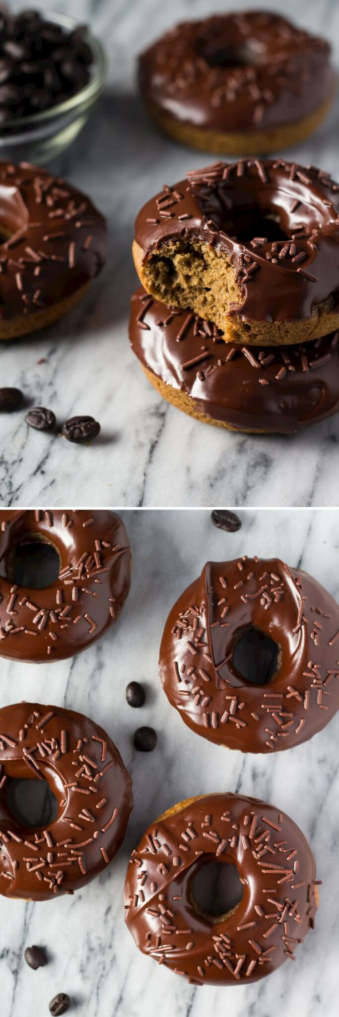 A delicious, coffee-flavored cake doughnut dipped in fudgy, chocolate glaze. These super easy Baked Mocha Doughnuts are the best way to get your morning caffeine fix!