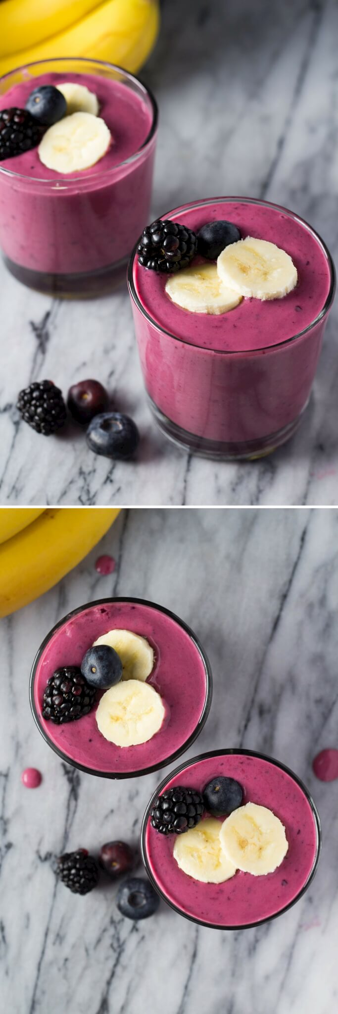Super healthy, 4 ingredient Berry Pomegranate Smoothie. Made with Greek yogurt & banana - you'll love this healthy, flu-fighting breakfast!