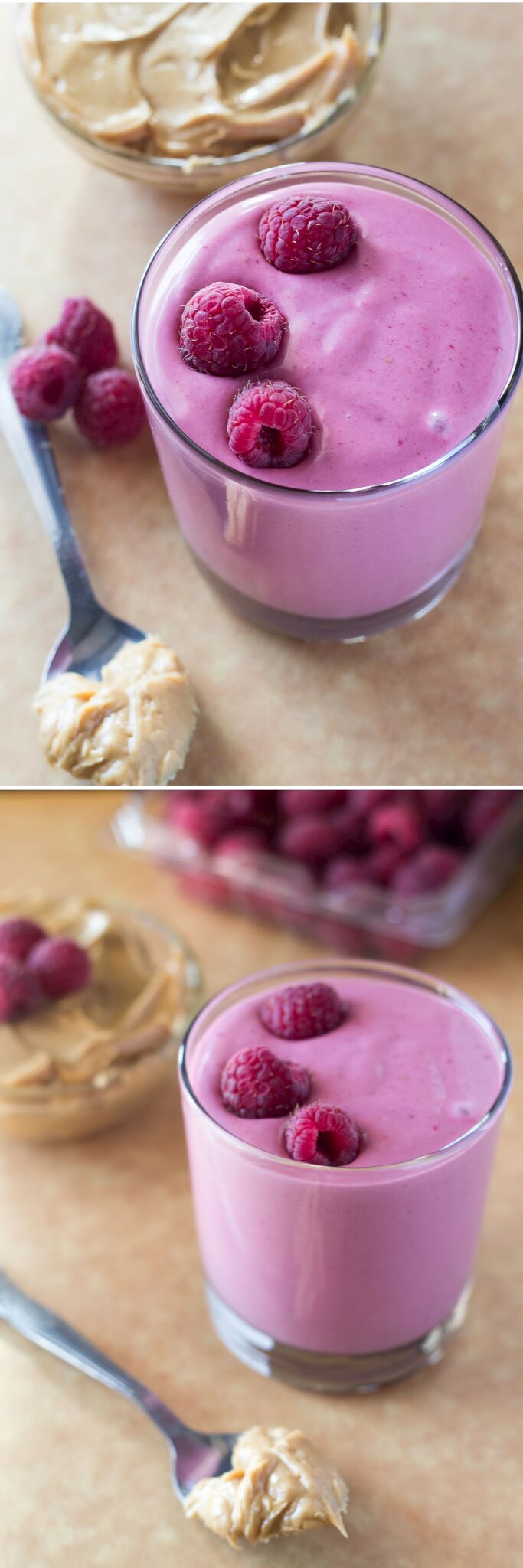 Peanut Butter & Raspberry Jelly in delicious smoothie form! Plus it's dairy free, vegan & has no refined sugars!
