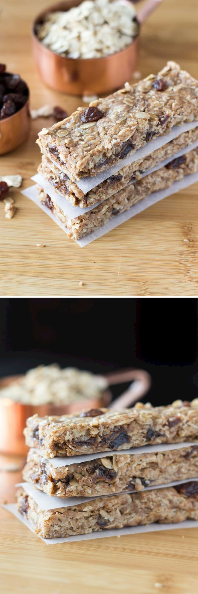 Delicious cookie flavor without having to turn on the oven. These Chewy Oatmeal Cookie Granola Bars are so easy to make, have no refined sugars & completely guilt free!