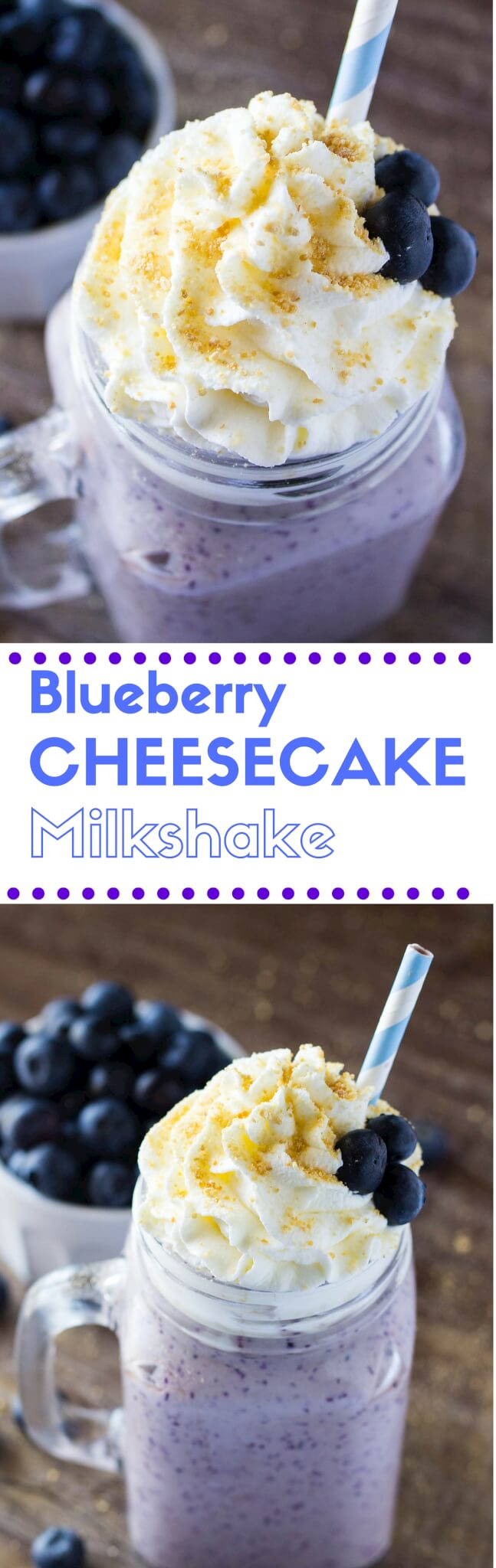 This Blueberry Cheesecake Milkshake has all the flavor of a vanilla milkshake & blueberry cheesecake! Thick, creamy & so decadent! You NEED to make this!