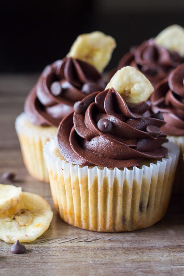 Super flavorful, perfectly moist Banana Chocolate Chip Cupcakes with Chocolate Frosting. If you love banana bread and chocolate - these are for you!
