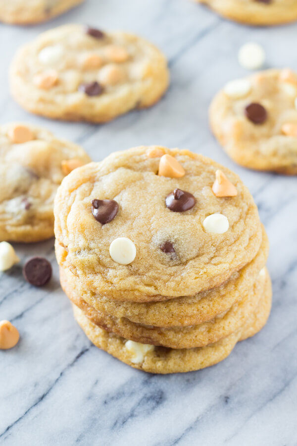 These Thin Chewy Chocolate Chip Cookies are soft, perfectly stackable, have a delicious caramel undertone, and have perfectly golden edges. The best part is you don't have to chill the cookie dough!