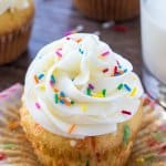 Homemade funfetti cupcakes are the ultimate dessert for birthdays and celebrations. Light and fluffy, filled with sprinkles and piled high with frosting - this recipe is way better than any boxed mix! 