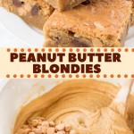 This soft and chewy Peanut Butter Blondies have a delicious peanut butter flavor and plenty of peanut butter chips. They're made in 1 bowl with no mixer - and taste delicious with a cold glass of milk. #peanutbutterblondies #peanutbutter #blondies #easy #recipes