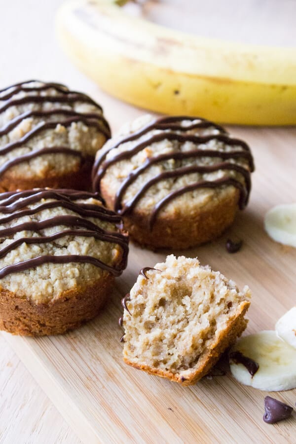 Peanut Butter Banana Muffins with Chocolate Glaze. Gluten free, sugar free & dairy free - you won't believe how easy and delicious this recipe is!