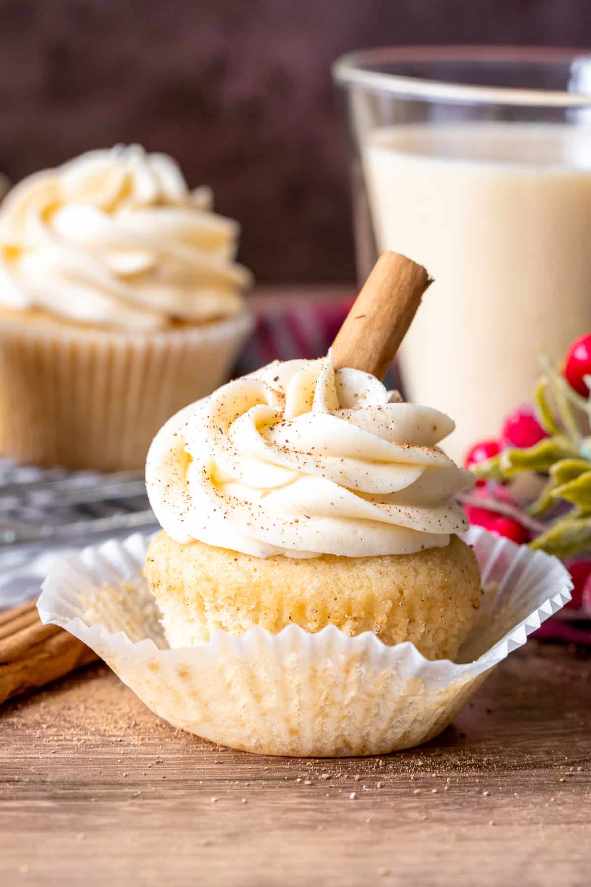 Frosted cupcake with cupcake peeled back