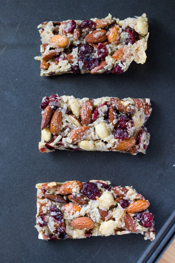 My favorite homemade snack bars. Grain free, no refined sugars & vegan - these Cranberry Almond Snack Bars are super chewy & completely addictive.