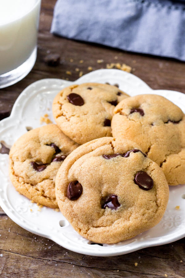 Flourless peanut butter cookies with chocolate chips are gluten free, dairy free & only require 5 ingredients. 