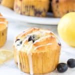 Lemon blueberry muffins that are moist & fluffy. They have a soft & fluffy texture, delicious lemon flavor & tons of juicy berries.