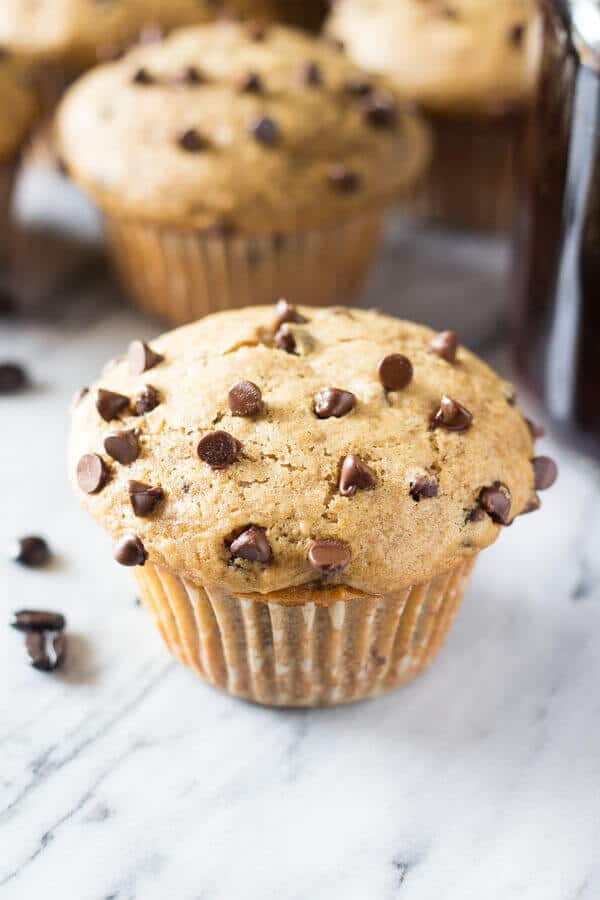 These Cappuccino Chocolate Chip Muffins are infused with delicious coffee flavor, ridiculously fluffy & super moist, filled with delicious melty chocolate chips & the BEST way to get your morning caffeine fix!