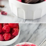 Cold, creamy Dark Chocolate Raspberry Frozen Yogurt. With no refined sugars & made without an ice cream maker, this no-churn frozen yogurt is the perfect way to cool off!