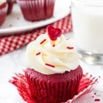 Red Velvet Cupcakes - moist, tender & topped with cream cheese frosting!