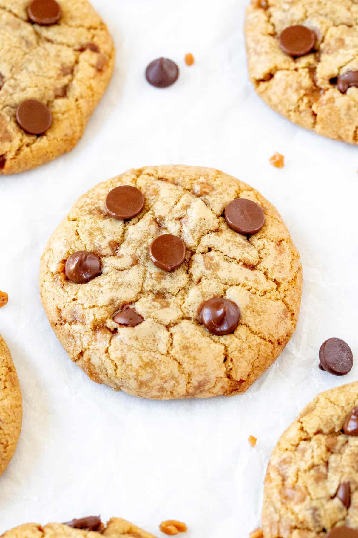 Brown butter toffee chocolate chip cookie, from above