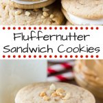 Fluffernutter Sandwich Cookies. Two soft and chewy peanut butter cookies sandwiched together with fluffy marshmallow frosting. Sweet, salty & so delicious! www.justsotasty.com