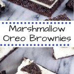 Marshmallow Oreo Brownies. Fudgy brownies stuffed with Oreo cookies, and topped with fluffy marshmallow frosting and more Oreo cookies. www.justsotasty.com