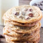 Thin & Crispy Chocolate Chip Cookies. These thin and crispy chocolate chip cookies have a delicious caramel flavor and perfectly golden edges. So addictive, and perfect for cookie stacking! www.justsotasty.com