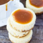 Mini Cheesecakes with Salted Caramel Sauce.These Mini Cheesecakes with Salted Caramel Sauce are made in a muffin pan so there's no extra equipment needed. With a graham cracker crust, smooth & creamy cheesecake, and spoonful of salted caramel - they're always a hit! www.justsotasty.com