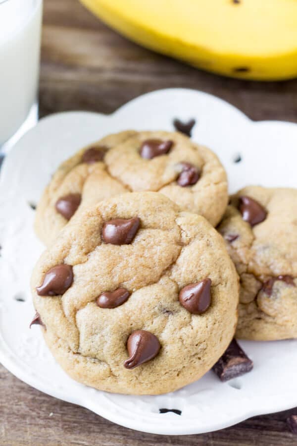 Peanut Butter Banana Chocolate Chip Cookies. Soft, chewy, a little bit gooey & packed with flavor. www.justsotasty.com