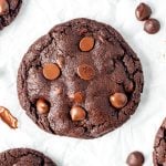 Bakery double chocolate chip cookies on baking paper