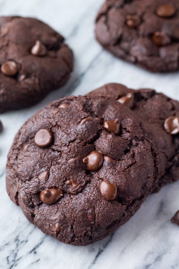 These bakery style double chocolate chip cookies are fudgy, gooey, gigantic and just about everything you could ever want in a cookie. www.justsotasty.com