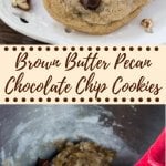 Soft, chewy super flavorful Brown Butter Pecan Chocolate Chip Cookies. The brown butter gives a delicious nutty caramel flavor that makes these cookies so addictive. Then add pecans and lots of chocolate chips - and you've got the perfect recipe! 