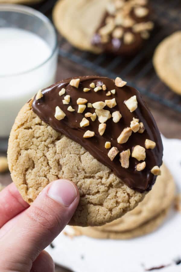 Soft and chewy chocolate dipped peanut butter cookies. Your favorite peanut butter recipe just got even better!