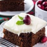 This super moist, spiced gingerbread cake with cream cheese frosting is perfect for the holidays. It's easy to make & filled with Christmas flavors.