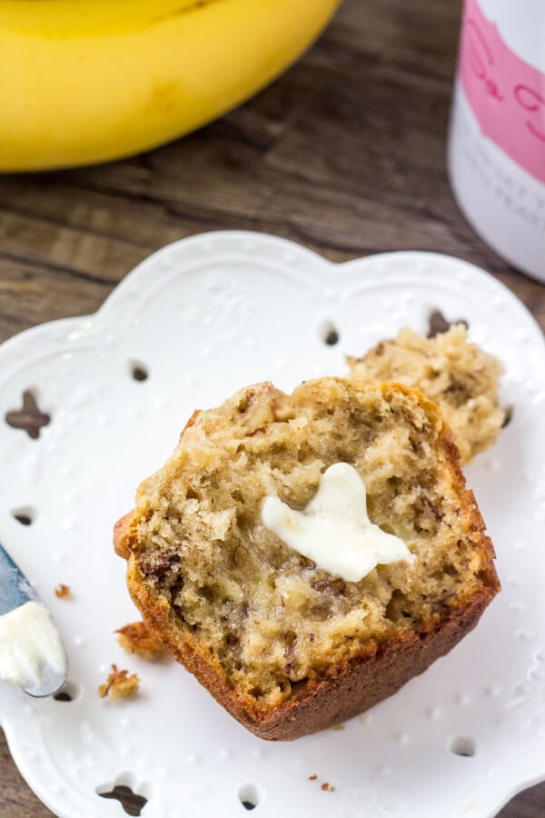 A warm banana muffin slathered with butter makes for a delicious breakfast. 