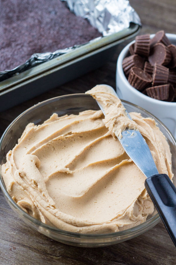 Peanut butter frosting for chocolate brownies. 