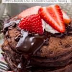 These chocolate pancakes are the perfect breakfast or dessert for true chocolate lovers. They're soft, fluffy, and made with cocoa powder and chocolate chips for a double dose of chocolate. #breakfast #pancakes #chocolate #recipes #chocolatepancakes #valentinesday #pancakes