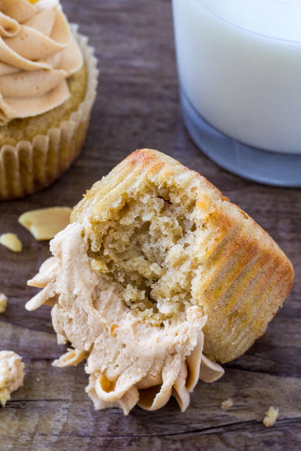Peanut butter banana cupcakes are moist with an extra soft cupcake crumb. 
