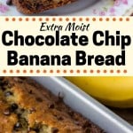 This Chocolate Chip Banana Bread is the best banana bread recipe around. It's moist, super flavorful, has a perfectly domed top, and filled with chocolate chips. #bananabread #bananachocolatechip #bananas #recipes #quickbreads