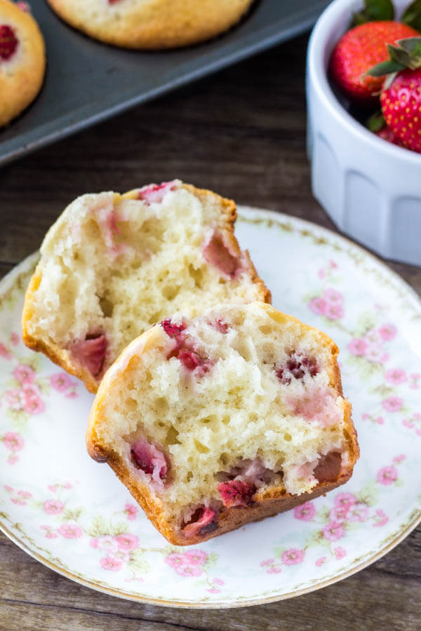 Most, fluffy, buttery strawberry muffins. This is the perfect muffin recipe for breakfast or brunch. 