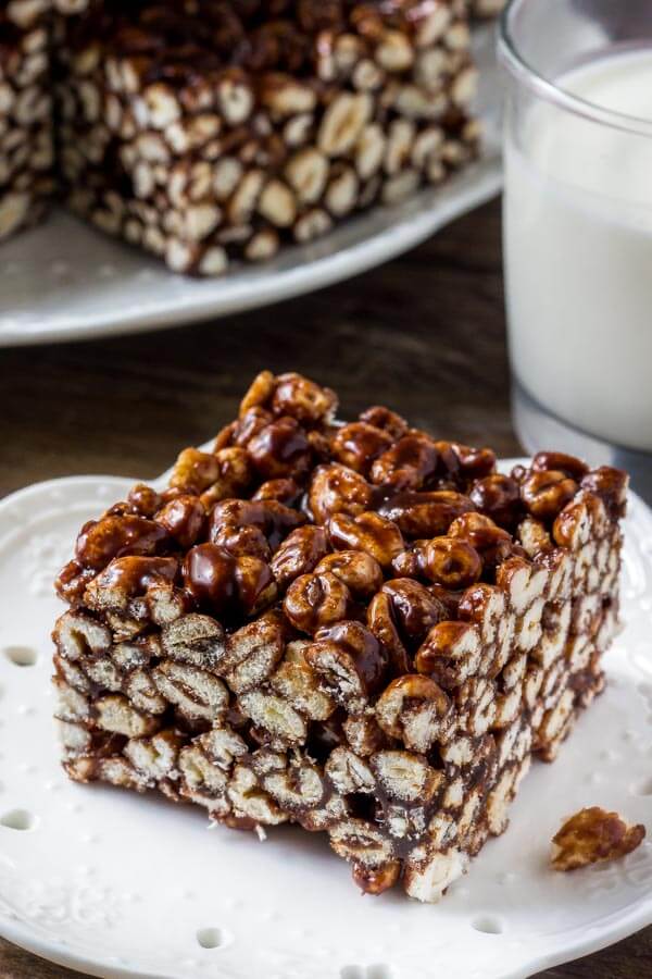 Puffed wheat squares are a classic, easy treat that always reminds me of childhood. They're chewy, gooey, full of chocolate, and you can whip up a batch of these no bake treats in no time.