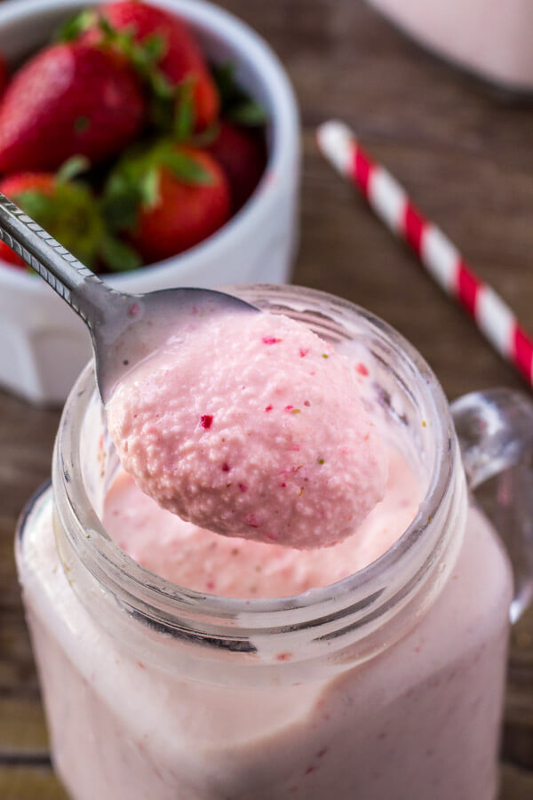Strawberry Milkshake Recipe - learn how to make the best, super thick, strawberry milkshake