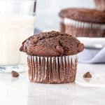 Chocolate muffin with a glass of milk