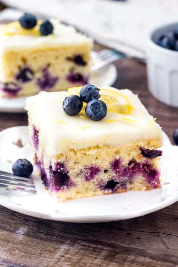 This lemon blueberry cake recipe is perfectly moist, has a bright lemon flavor, and tons of fresh berries. 