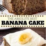 This easy banana cake recipe is the absolute best banana cake you'll ever try. It's moist and fluffy, big on banana flavor, and topped with a generous layer of cream cheese frosting. #bananas #bananacake #frosting #cake